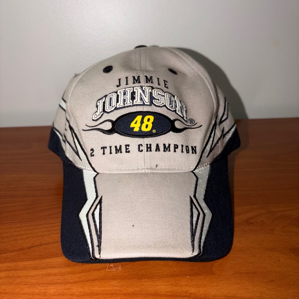 Chase Authentics Jimmie Johnson 48 NASCAR 2 Time Champion Hat Tan Navy